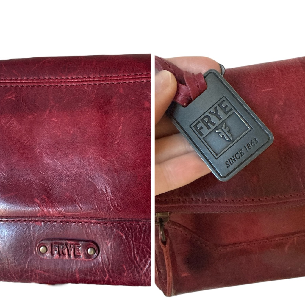 Frye Distressed Leather Merlot Red Burgundy Crossbody Adjustable Purse